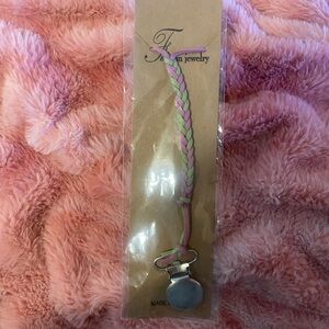Braided Pink and Green Pacifier Clip